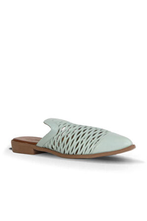 Bueno Shoes Turkuaz Deri Kadın Düz Terlik 01wn0103
