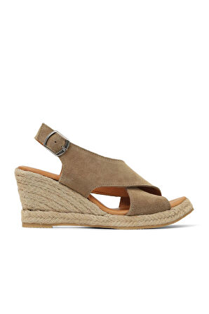 Bueno Shoes Naturel Süet Kadın Dolgu Topuklu Sandalet 14ws7208