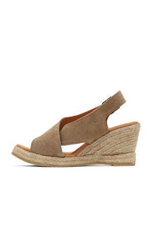 Bueno Shoes Naturel Süet Kadın Dolgu Topuklu Sandalet 14ws7208