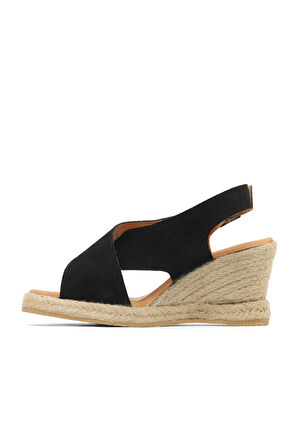 Bueno Shoes Siyah Süet Kadın Dolgu Topuklu Sandalet 14ws7208