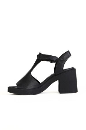 Bueno Shoes Siyah Deri Kadın Topuklu Sandalet 01wa1702