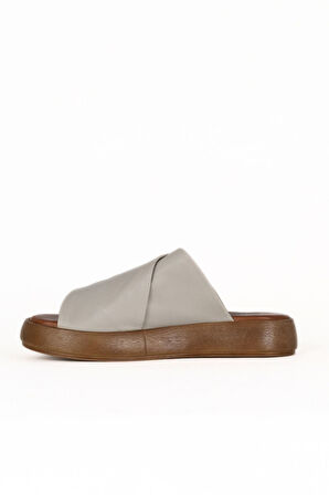 Bueno Shoes Gri Deri Kadın Düz Terlik 01we1900