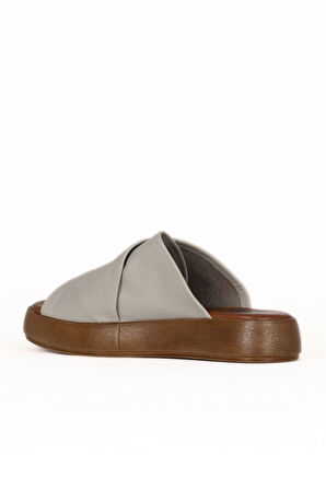 Bueno Shoes Gri Deri Kadın Düz Terlik 01we1900