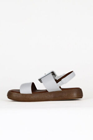 Bueno Shoes Beyaz Deri Kadın Düz Sandalet 01we1901