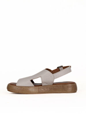 Bueno Shoes Gri Deri Kadın Düz Sandalet 01we1903