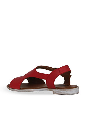 Bueno Shoes Kırmızı Deri Kadın Düz Sandalet 01we2301