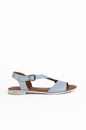 Bueno Shoes Mavi Açık Deri Kadın Düz Sandalet 01we2301