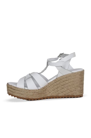 Bueno Shoes Beyaz Deri Kadın Dolgu Topuklu Sandalet 14ws72402