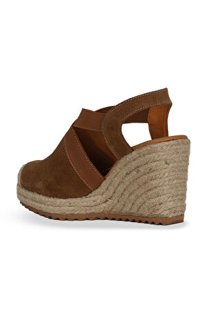 Bueno Shoes Taba Süet Kadın Dolgu Topuklu Sandalet 14ws72600
