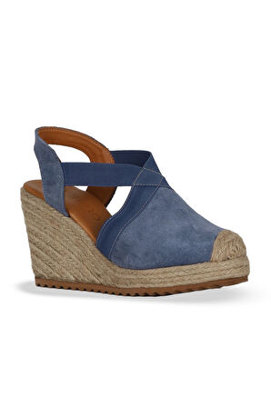 Bueno Shoes Mavi Süet Kadın Dolgu Topuklu Sandalet 14ws72600
