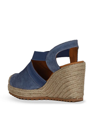 Bueno Shoes Mavi Süet Kadın Dolgu Topuklu Sandalet 14ws72600