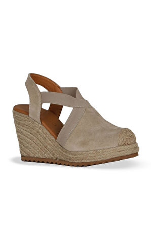 Bueno Shoes Bej Süet Kadın Dolgu Topuklu Sandalet 14ws72600