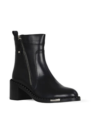 Bueno Shoes Siyah Deri Kadın Topuklu Bot 33wb80005