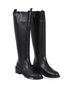 Bueno Shoes Siyah Deri Kadın Topuklu Çizme 33wc34015