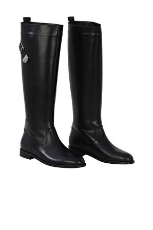 Bueno Shoes Siyah Deri Kadın Düz Çizme 33wc12020