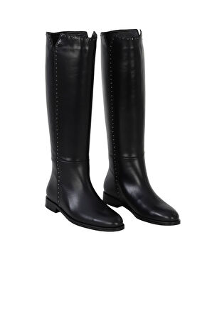 Bueno Shoes Siyah Deri Kadın Düz Çizme 33wc12520