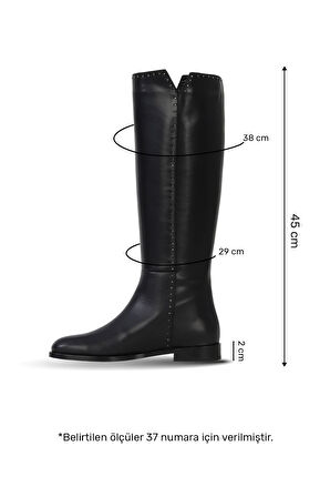 Bueno Shoes Siyah Deri Kadın Düz Çizme 33wc12520