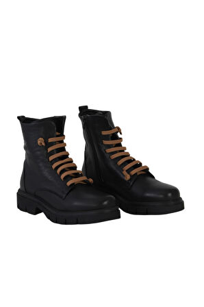 Bueno Shoes Siyah Açık Kahve Deri Kadın Düz Bot 01wf1604