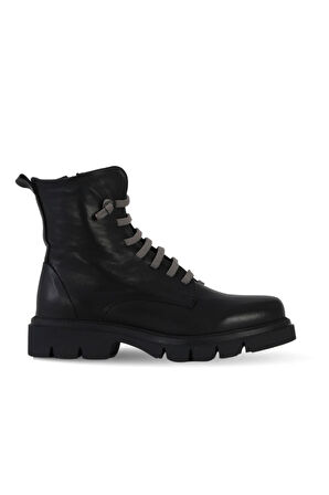 Bueno Shoes Siyah Beyaz Deri Kadın Düz Bot 01wf1604