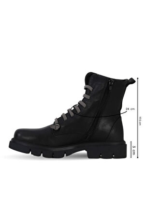 Bueno Shoes Siyah Beyaz Deri Kadın Düz Bot 01wf1604