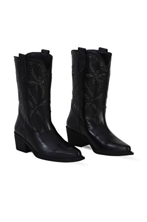 Bueno Shoes Siyah Deri Kadın Topuklu Çizme 39wc9423