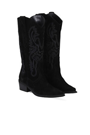 Bueno Shoes Siyah Süet Kadın Topuklu Çizme 39wc1533