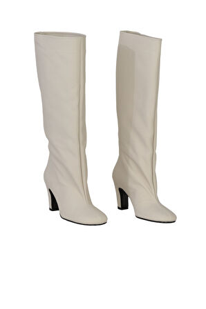 Bueno Shoes Bej Deri Kadın Topuklu Çizme 39wc2958