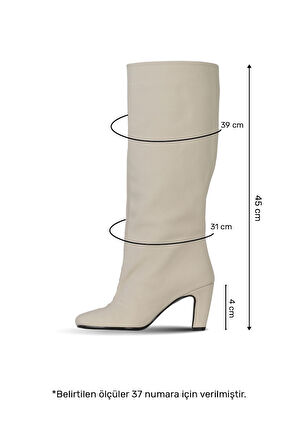 Bueno Shoes Bej Deri Kadın Topuklu Çizme 39wc2958