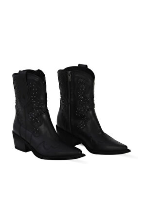 Bueno Shoes Siyah Deri Kadın Topuklu Bot 39wb1588