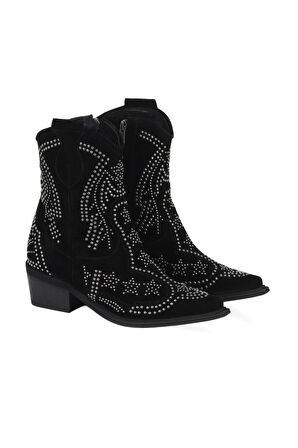 Bueno Shoes Siyah Süet Kadın Topuklu Bot 39wb1574