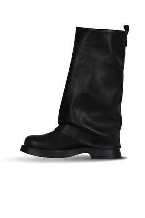 Bueno Shoes Siyah Deri Kadın Düz Çizme 30wc25570