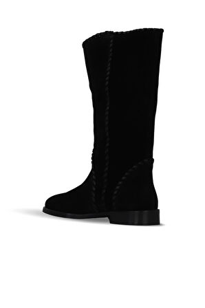 Bueno Shoes Siyah Süet Kadın Düz Çizme 30wc25567