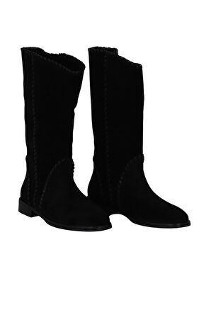 Bueno Shoes Siyah Süet Kadın Düz Çizme 30wc25567