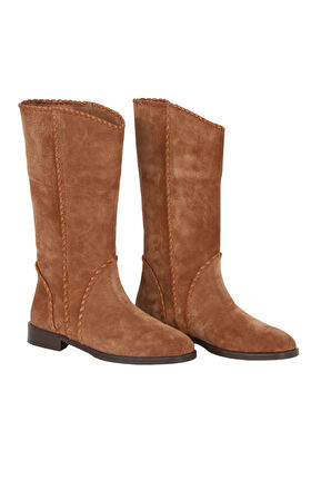 Bueno Shoes Taba Süet Kadın Düz Çizme 30wc25567