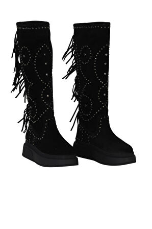 Bueno Shoes Siyah Süet Kadın Düz Çizme 30wc5024599