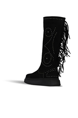 Bueno Shoes Siyah Süet Kadın Düz Çizme 30wc5024599