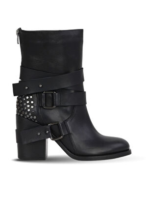 Bueno Shoes Siyah Deri Kadın Topuklu Bot 30wb8085