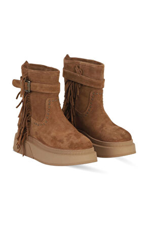 Bueno Shoes Taba Süet Kadın Dolgu Topuklu Bot 30wb24549