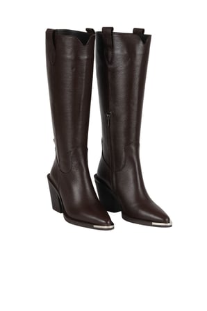 Bueno Shoes Kahverengi Flotter Deri Kadın Topuklu Çizme 33wc20005