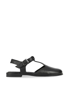 Siyah Deri Kadın Düz Sandalet
