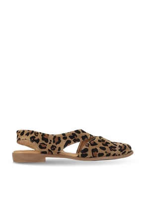 Leopar Süet Kadın Düz Sandalet