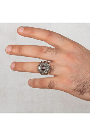 Erkek Kırmızı Gümüş Yüzük