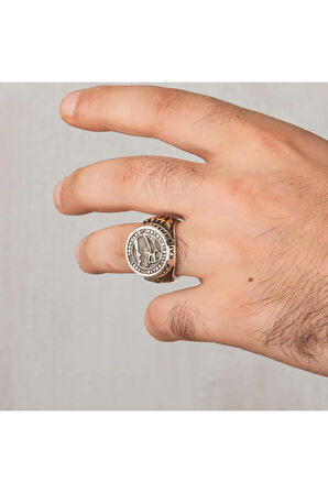 Erkek Yunus Motifli Motosikletli Polis Yüzüğü 925 Ayar Gümüş Osmanlı Armalı Türk Yazılı