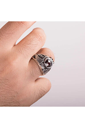 925 Ayar Gümüş Tek Kartal Başlı 2016 Polis Özel Harekat Yüzüğü Kırmızı Taşlı Özel Tasarım