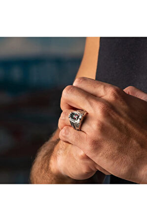 Atatürk Imzalı Armalı Pençe Detaylı Kırmızı Taşlı Özel Model 925 Ayar Gümüş Polis Yüzüğü