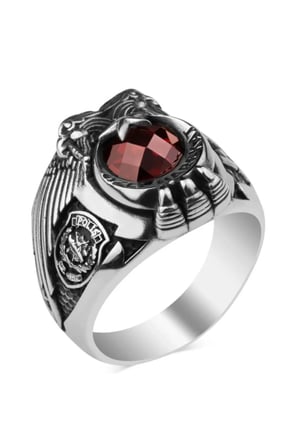 Erkek Kartal Figürlü Göktürkçe Türk Yazılı Polis Özel Harekat Yüzüğü 925 Ayar Gümüş Hediyelik
