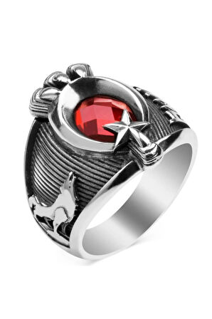 Göktürkçe Türk Ve Bozkurt Motifli Pençeli Gümüş Yüzük