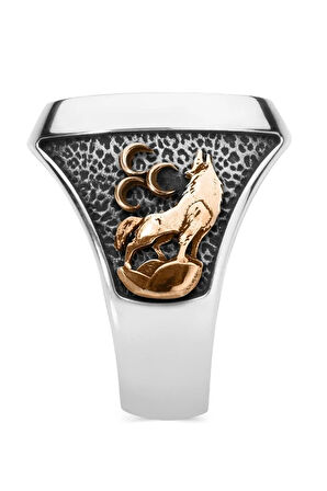 Erkek Bozkurt Ay Yıldız Figürlü Teşkilatı Mahsusa Desenli Motifli 925 Ayar Gümüş Yüzük Modeli