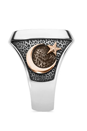 Erkek Bozkurt Ay Yıldız Figürlü Teşkilatı Mahsusa Desenli Motifli 925 Ayar Gümüş Yüzük Modeli