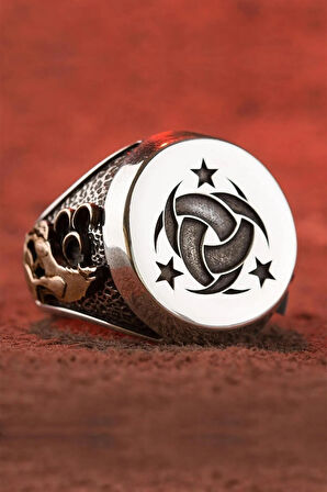 Erkek Bozkurt Ay Yıldız Figürlü Teşkilatı Mahsusa Desenli Motifli 925 Ayar Gümüş Yüzük Modeli